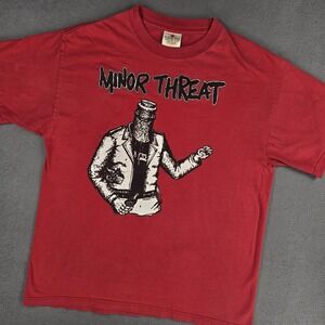 Vintage Minor Threat Shirt Mens Large Red Punk Band Graphic Hardcore Tee 90s